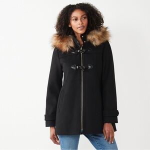 Nine West Black Coat with Faux Fur Trim
